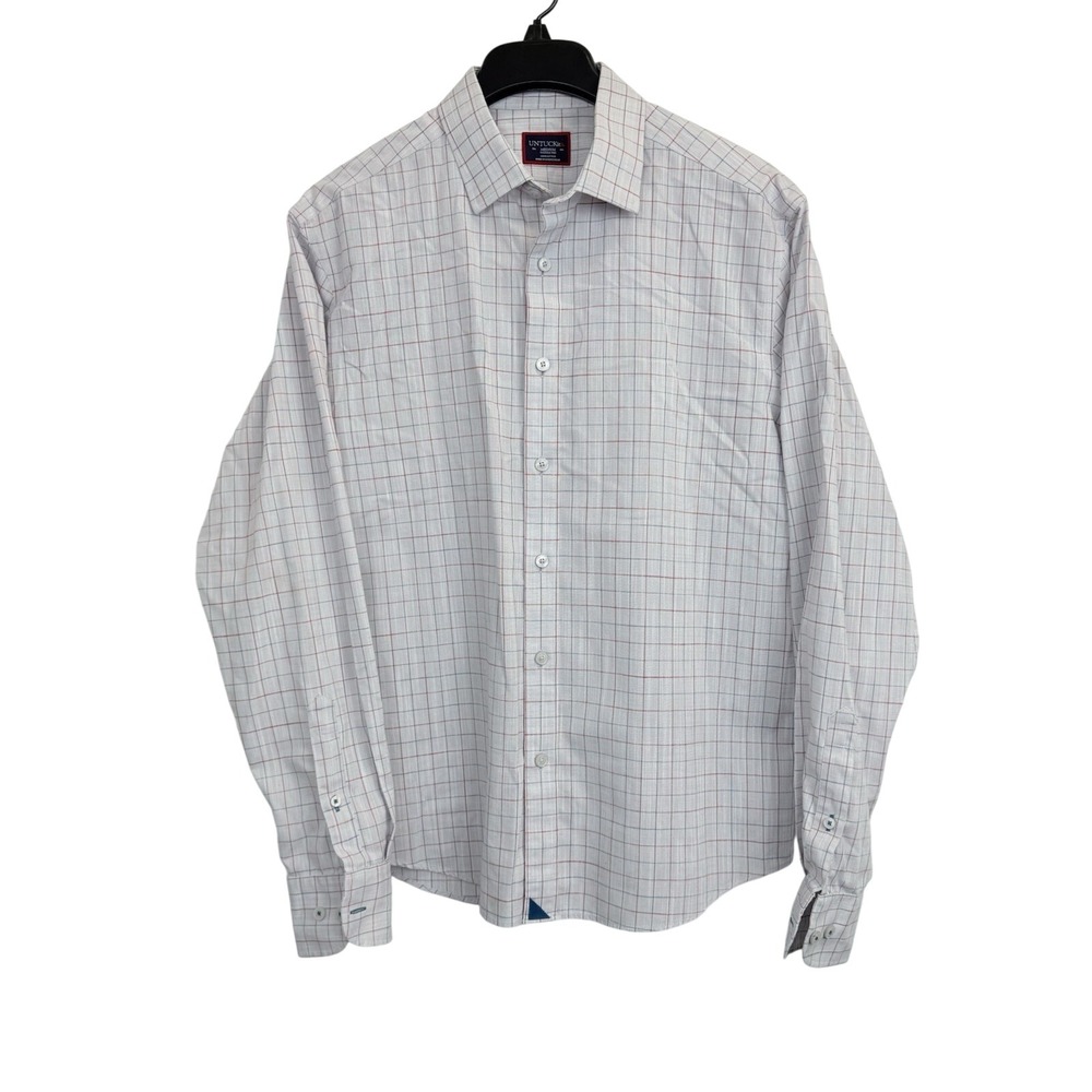 UNTUCKit Men's M Button Down Shirt Grey Check Cotton Wrinkle Free Long Sleeve